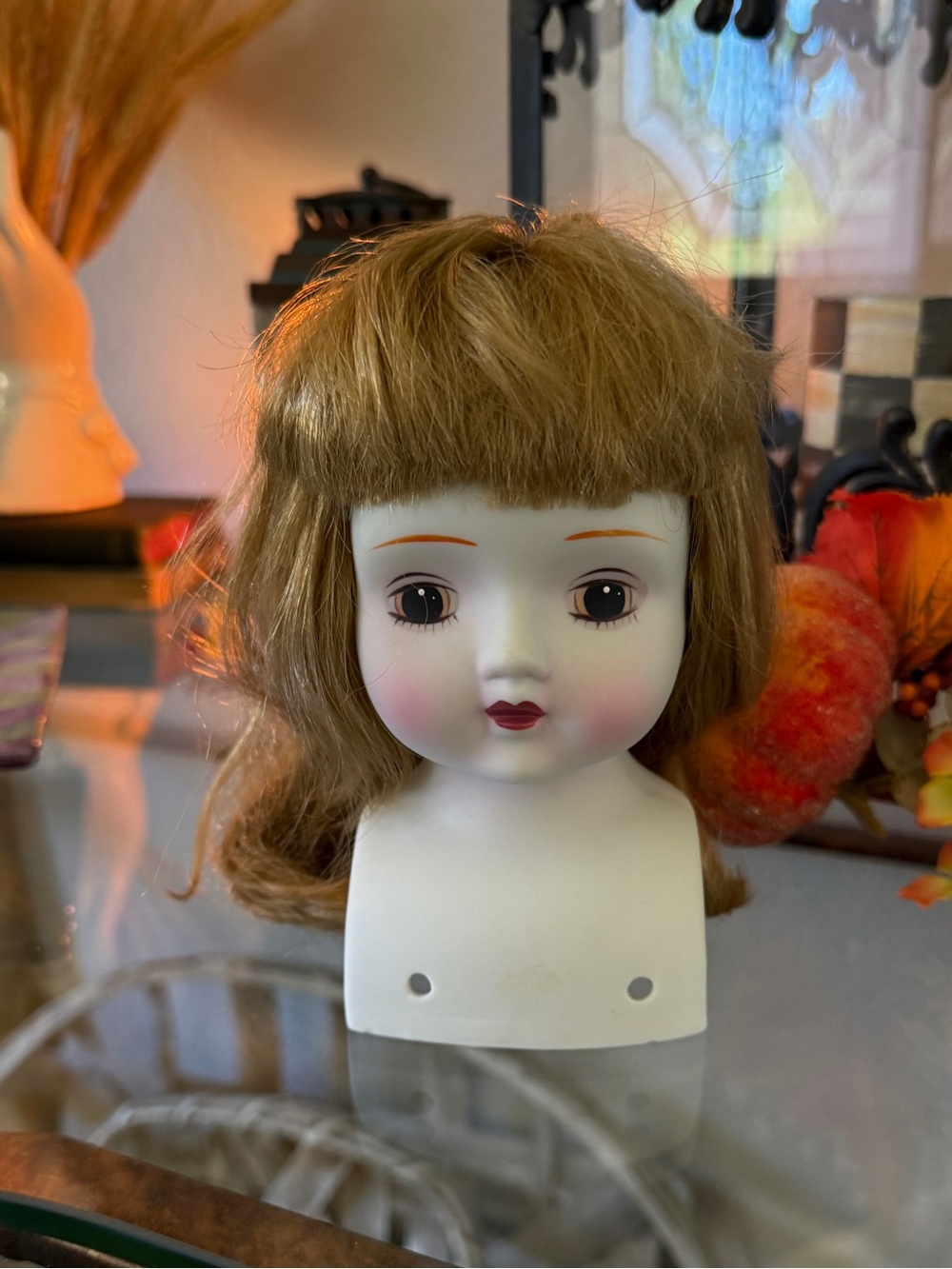 Vintage Porcelain Doll Head Accent in Blonde and White for Crafting